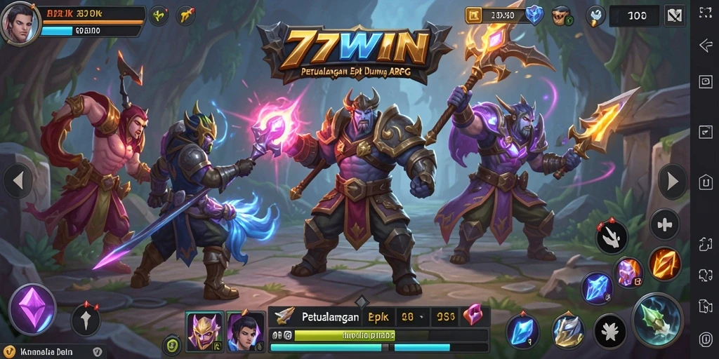 Tangkapan layar utama 77WIN menampilkan aksi pertarungan yang intens dalam gameplay ARPG.