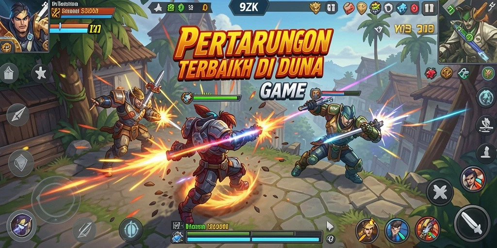 Tangkapan layar game <strong>9ZK</strong> menunjukkan duel seru antara karakter yang berbeda.