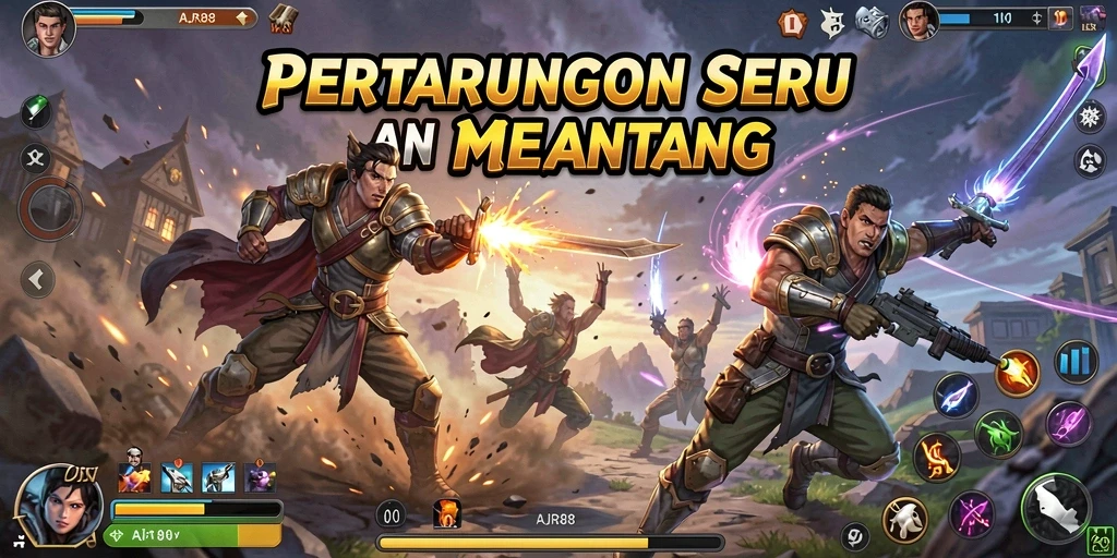Screenshot utama AJR88 menampilkan aksi pertarungan yang intens dan karakter-karakter dinamis.