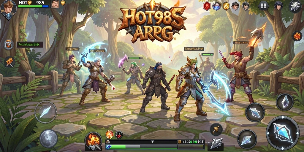 Screenshot utama HOT985 menunjukkan aksi pertarungan epik di dunia ARPG.