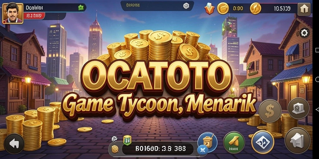 Tampilan dinamis gameplay OCATOTO dalam mengelola bisnis Tycoon.