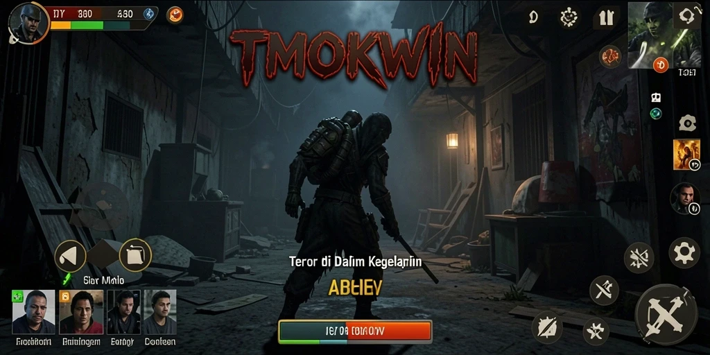 Screenshot gameplay TMOKWIN yang penuh ketegangan dan kegelapan.